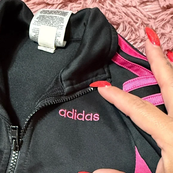 adidas Kids zip Jacket - Black and Pink - Picture 4 of 8